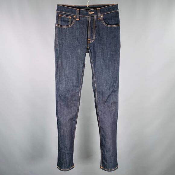 NUDIE JEANS Size 29 Blue Contrast Stitch Cotton Blend Slim Jeans - Picture 1 of 9